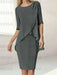Charcoal Gray chiffon overlay mother of the bride knee length dress with beading