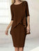 Chocolate chiffon overlay mother of the bride knee length dress with beading