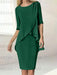 Dark Green chiffon overlay mother of the bride knee length dress with beading