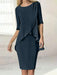Dark Navy chiffon overlay mother of the bride knee length dress with beading