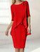 Dark Red chiffon overlay mother of the bride knee length dress with beading