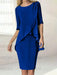 Dark Royal Blue chiffon overlay mother of the bride knee length dress with beading