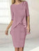 Dusty Rose chiffon overlay mother of the bride knee length dress with beading