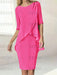 Fuchsia chiffon overlay mother of the bride knee length dress with beading