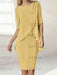 Gold chiffon overlay mother of the bride knee length dress with beading