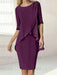 Grape chiffon overlay mother of the bride knee length dress with beading