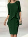 Green Black chiffon overlay mother of the bride knee length dress with beading