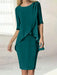 Ink Blue chiffon overlay mother of the bride knee length dress with beading
