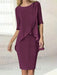 Mulberry chiffon overlay mother of the bride knee length dress with beading