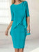 Ocean Blue chiffon overlay mother of the bride knee length dress with beading