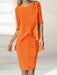 Orange chiffon overlay mother of the bride knee length dress with beading