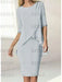 Chiffon overlay knee length dress with beaded cuffs in pale grey