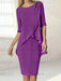 Plum chiffon overlay mother of the bride knee length dress with beading
