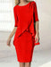 Red chiffon overlay mother of the bride knee length dress with beading