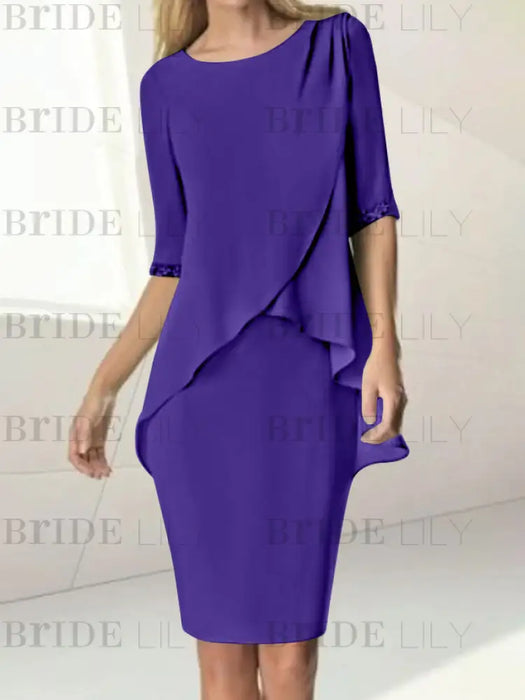 Regency chiffon overlay mother of the bride knee length dress with beading