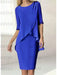Chiffon overlay knee length dress with beaded cuffs in royal blue
