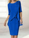 Royal Blue chiffon overlay mother of the bride knee length dress with beading