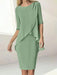 Chiffon overlay knee length dress with beaded cuffs in sage green