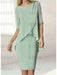 Full length view of the sage green chiffon overlay dress