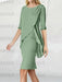 Side view of the sage green chiffon overlay knee length dress