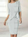 Silver chiffon overlay mother of the bride knee length dress with beading