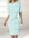 Sky Blue chiffon overlay mother of the bride knee length dress with beading