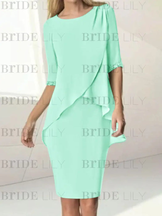 Spa chiffon overlay mother of the bride knee length dress with beading