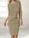 Taupe chiffon overlay mother of the bride knee length dress with beading