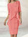 Watermelon chiffon overlay mother of the bride knee length dress with beading