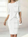 White chiffon overlay mother of the bride knee length dress with beading