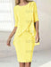 Yellow chiffon overlay mother of the bride knee length dress with beading