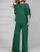 Chiffon pantsuit with ruffle cape top in emerald green