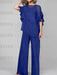 Chiffon pantsuit with ruffle cape top in royal blue