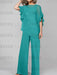 Chiffon pantsuit with ruffle cape top in teal