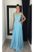 Chiffon A-Line Prom Dress Scoop Neck with Lace Appliques