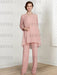 Full length view of the blush pink chiffon three piece pantsuit