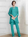 Aqua Blue chiffon three piece mother of the bride pantsuit with long jacket