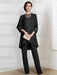 Black chiffon three piece mother of the bride pantsuit with long jacket