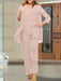Chiffon three piece pantsuit with an open jacket in blush pink