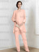 Blush Pink chiffon three piece mother of the bride pantsuit with long jacket