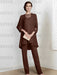 Brown chiffon three piece mother of the bride pantsuit with long jacket