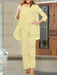 Chiffon three piece pantsuit with an open jacket in butter yellow
