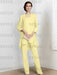 Canary chiffon three piece mother of the bride pantsuit with long jacket