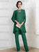 Dark Green chiffon three piece mother of the bride pantsuit with long jacket