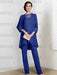 Dark Royal Blue chiffon three piece mother of the bride pantsuit with long jacket