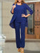 Dark Royal Blue chiffon three piece mother of the bride pantsuit with open jacket