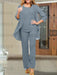Dusty Blue chiffon three piece mother of the bride pantsuit with open jacket
