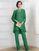 Emerald chiffon three piece mother of the bride pantsuit with long jacket