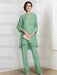 Eucalyptus chiffon three piece mother of the bride pantsuit with long jacket