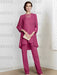 Fuchsia chiffon three piece mother of the bride pantsuit with long jacket